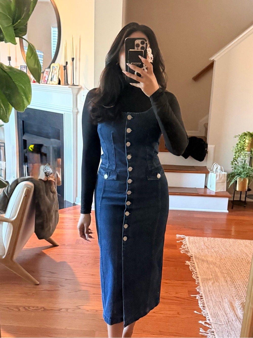 Toccin Raven Scoop Neck Button-Front Denim Midi Dress - Picture 2 of 10